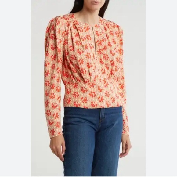 Joie Bailey Floral Print Top in Vibrant Red Multi Size S - Picture 1 of 8